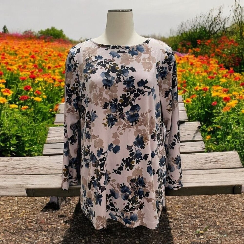 Pure Jill Petite L Floral‎ Print Blouse Soft Casual Soft Cottage Transitional